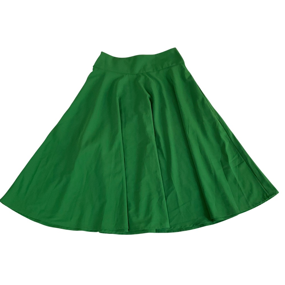 Belle Poque A-Line Skirt Womens Small Green Pinup Retro Waist Bow Tie Flare